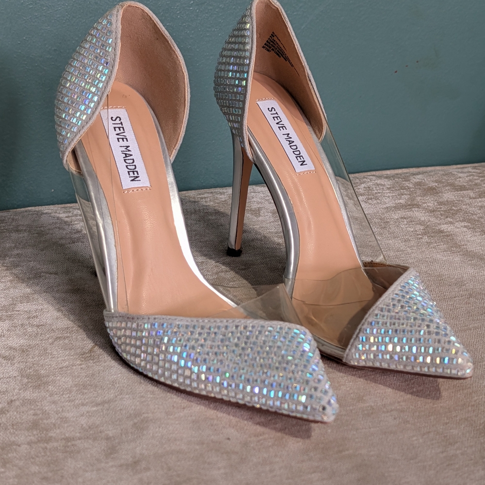 Steve Madden Silver and Clear Women's Heels